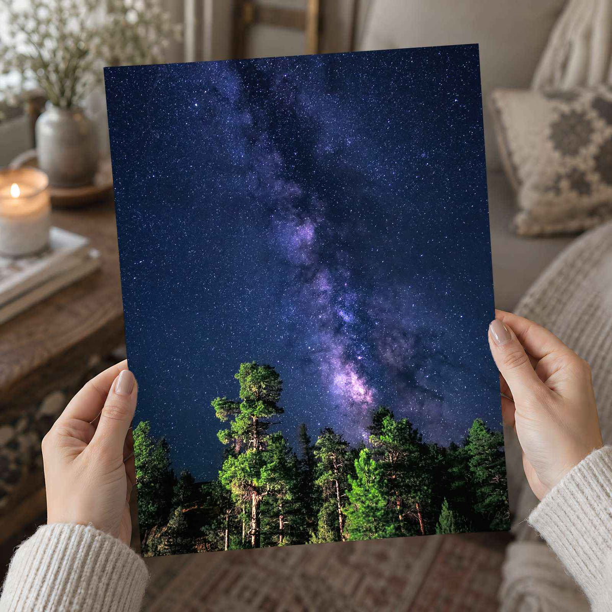 Trees and Milky Way by Arnaud Mariat Photo Print Wall Decor