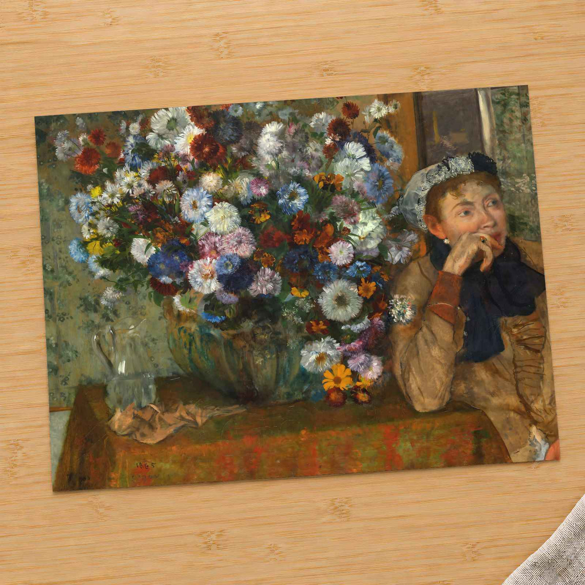A Woman Seated Beside a Vase of Flowers fine art print by Edgar Degas (1865)