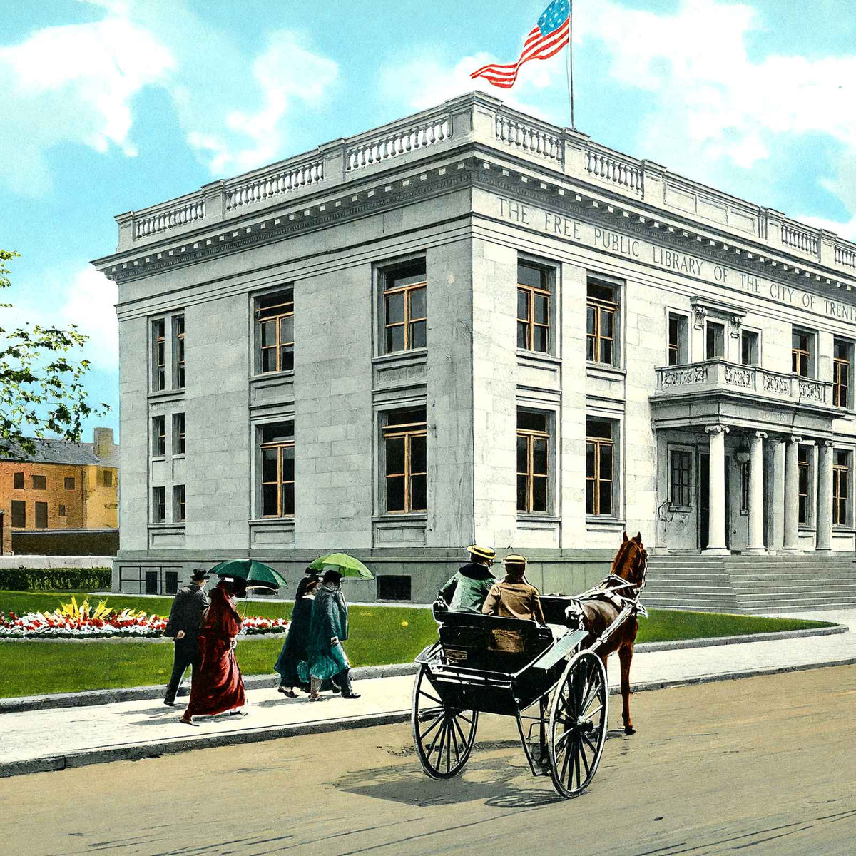 Free Public Library, Trenton, NJ in 1905 vintage print