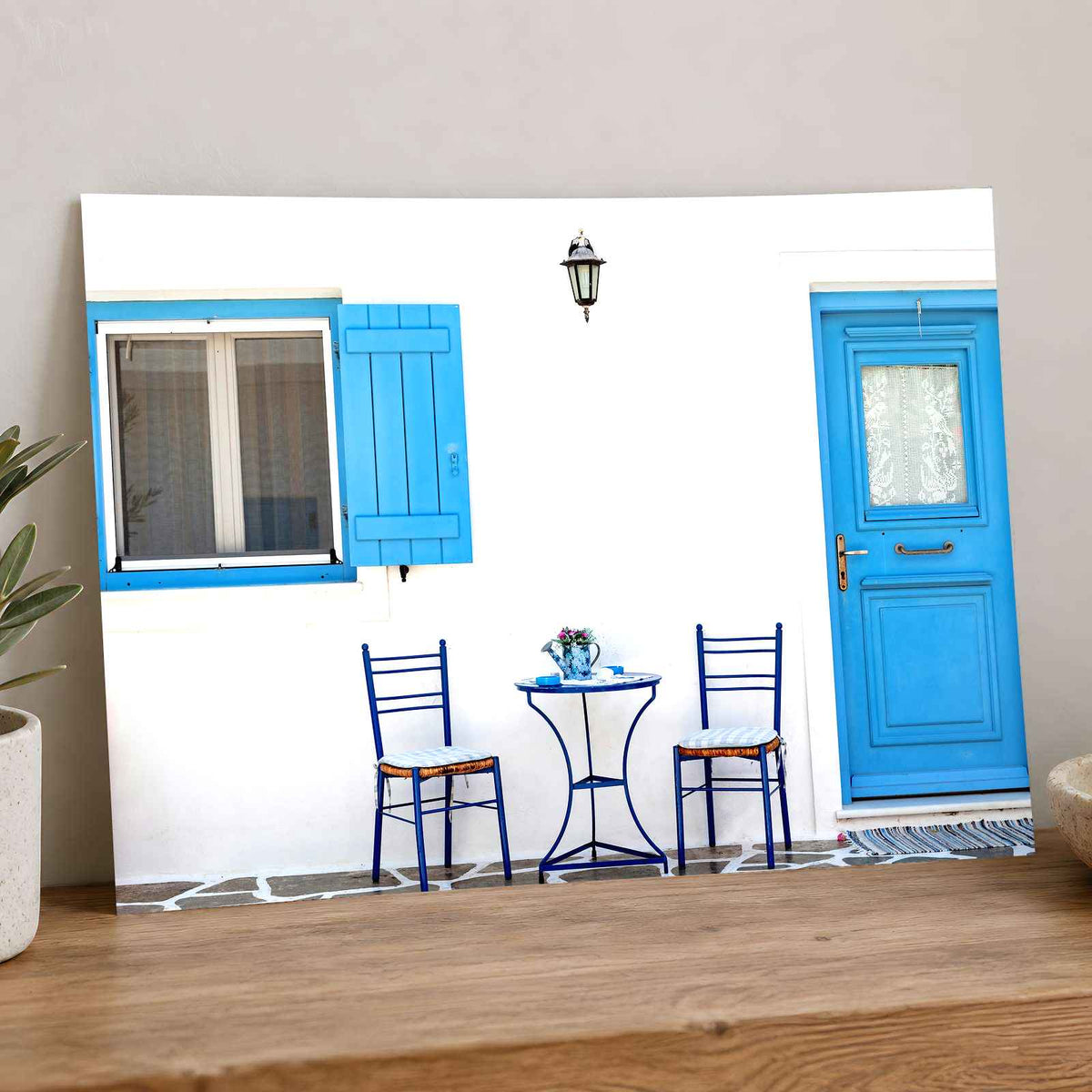 Blue Door Home in Cyclades, Greece by laura adai Photo Print Wall Decor