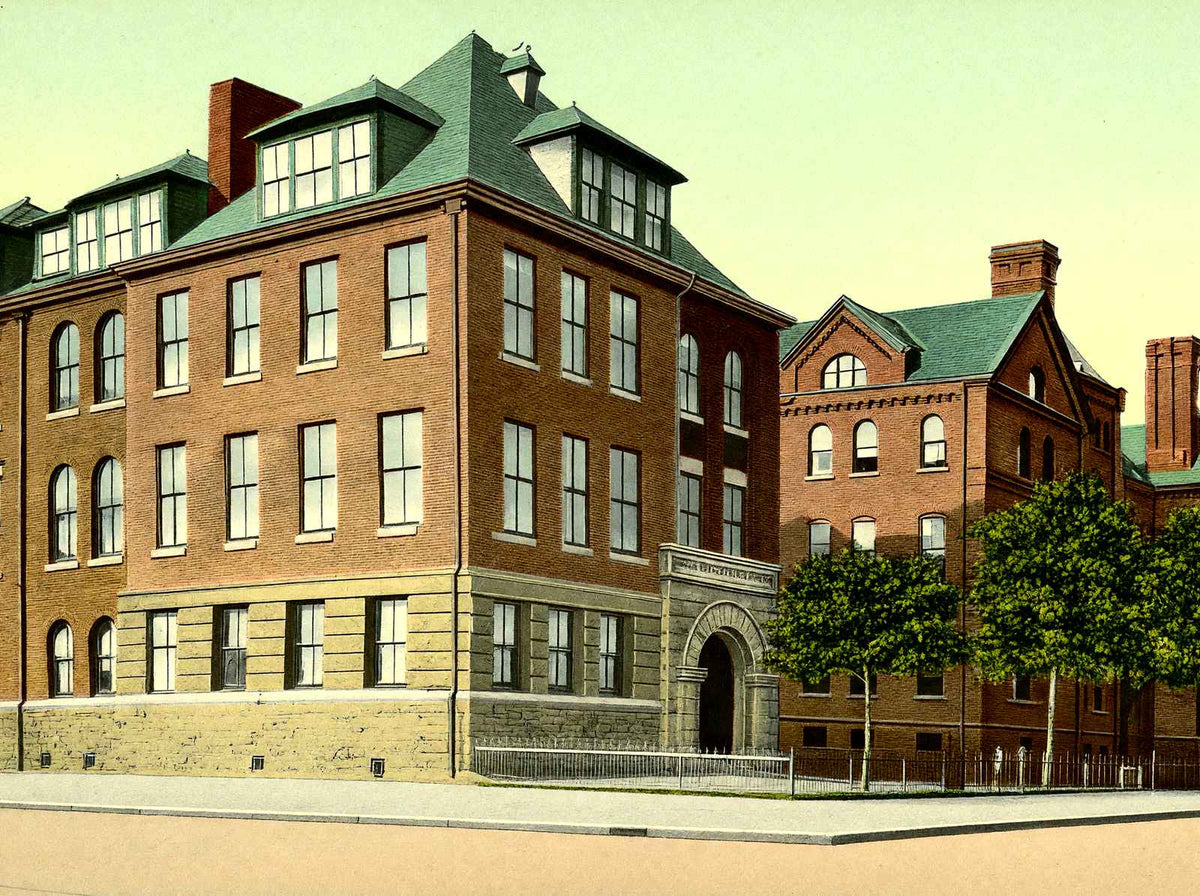 High School, Wilkes Barre PA in 1907 vintage print