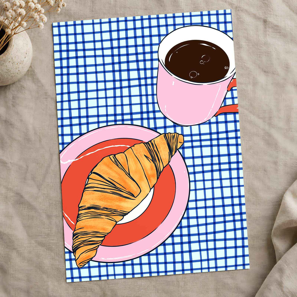 Cup of Coffee and Croissant by Beatriz Camaleão Art Print Wall Decor