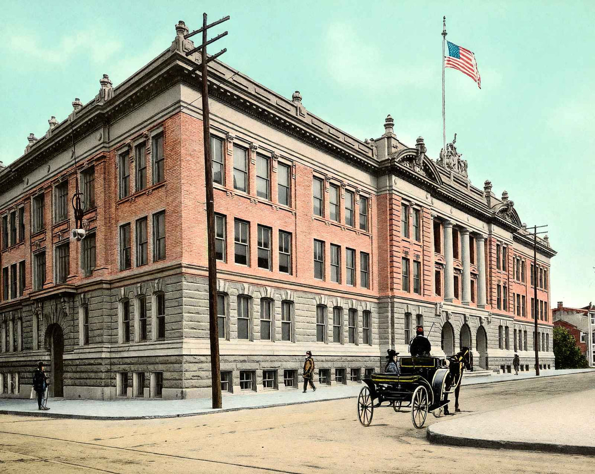 Boys High School, Reading PA in 1907 vintage print