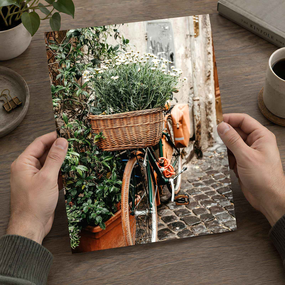Flower Basket on Bicycle in Rome by Anita Austvika Photo Print Wall Decor