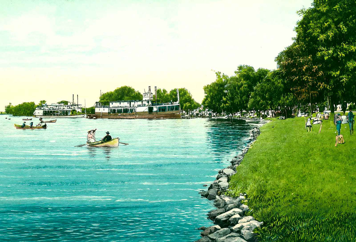 Picnic at Riverside Park, Neenah, WI 1908 vintage print