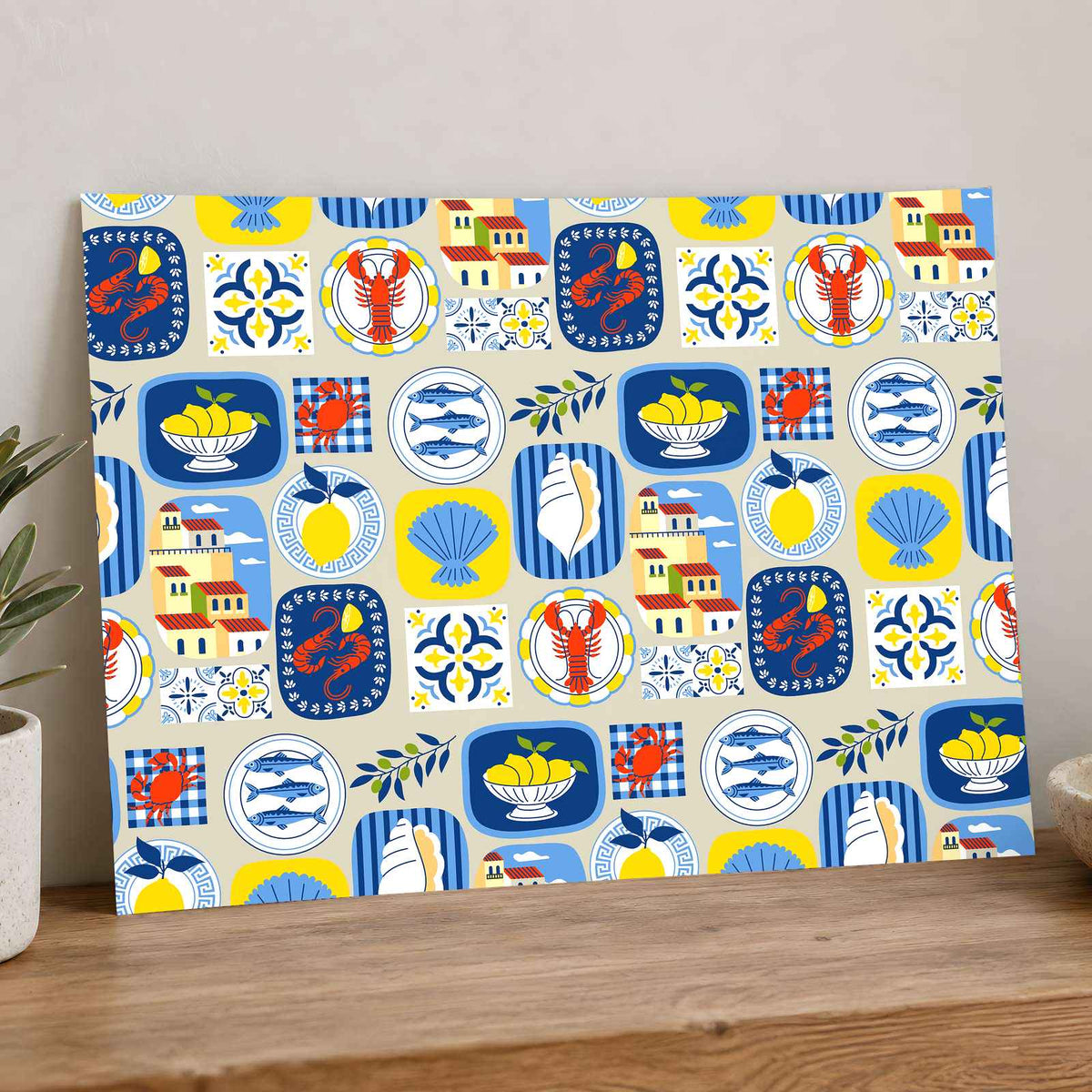 Mediterranean Food, Houses and Shells by Pablo DR Art Print Wall Decor
