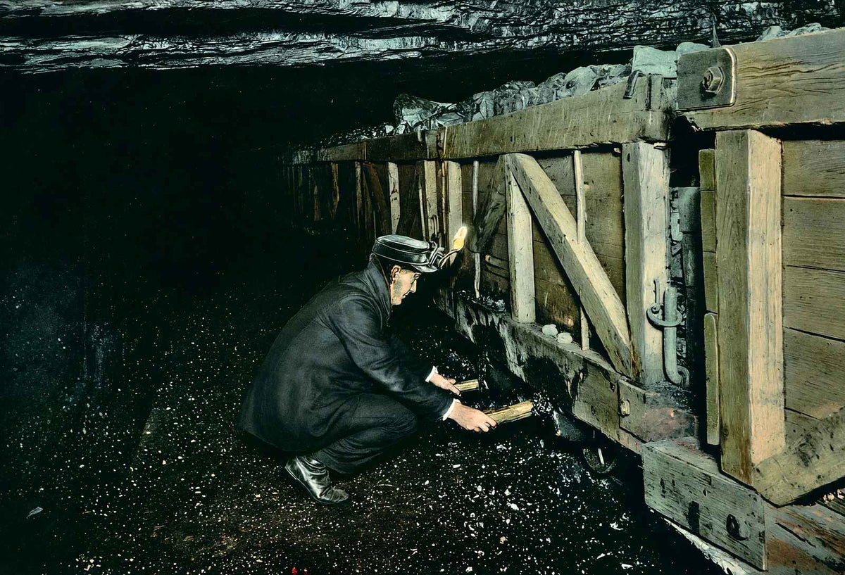 Coal Mining Spragging Cars in 1908 vintage print