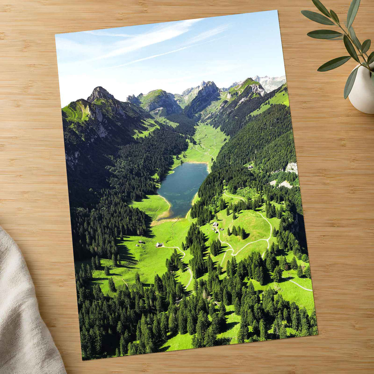 Green Mountain Valley with Lake in Rüte by Ahmed Photo Print Wall Decor