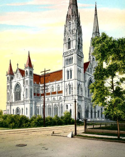 St Pauls Cathedral, Pittsburgh PA in 1906 vintage print