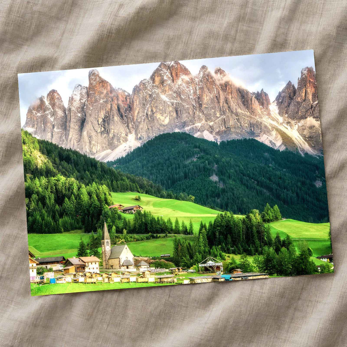 Village under Jagged Peaks in Dolomites Photo Print Wall Decor