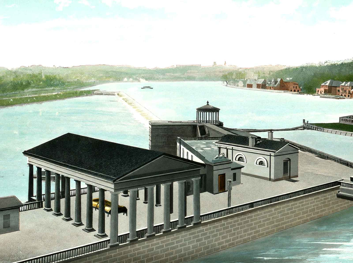 Fairmount Waterworks, Philadelphia PA in 1906 vintage print
