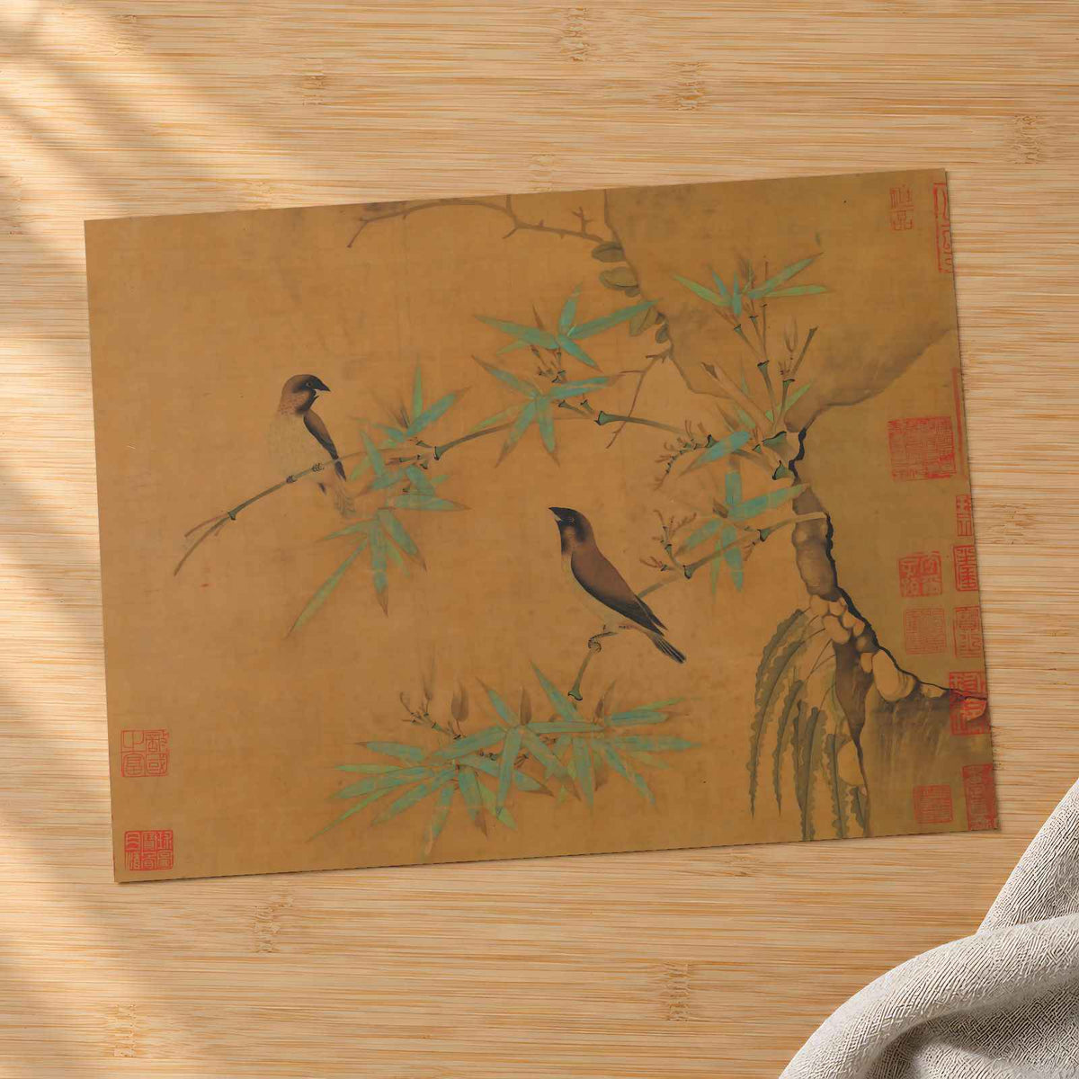Finches and Bamboo art print by Emperor Huizong (1100)