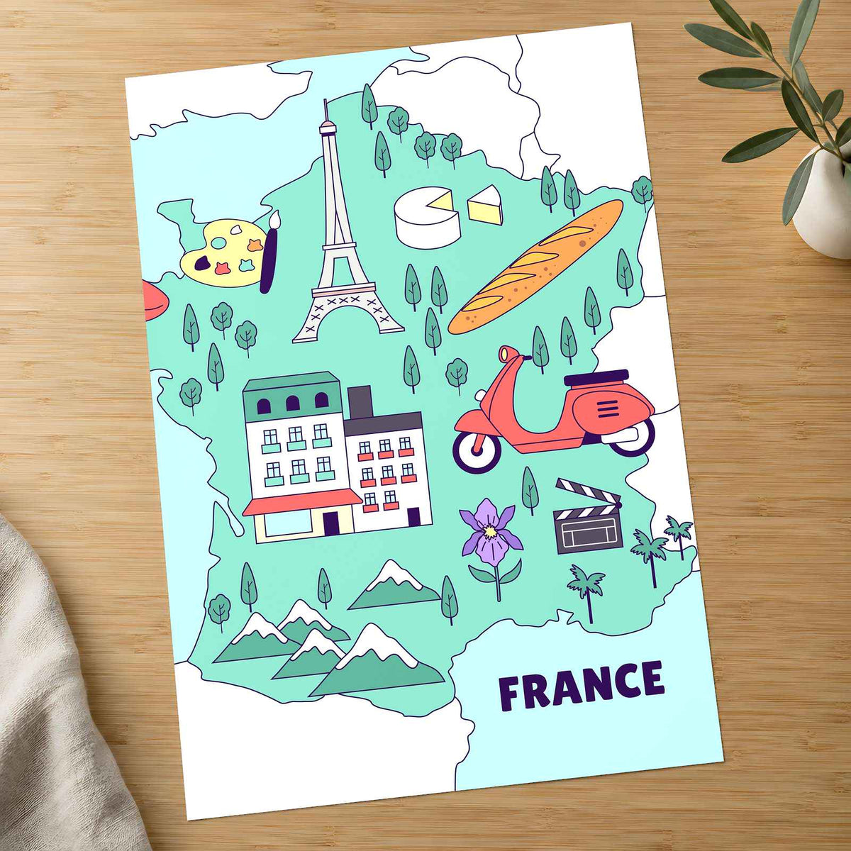 Map of France with Regional Illustrations by Tri wiranto Art Print Wall Decor