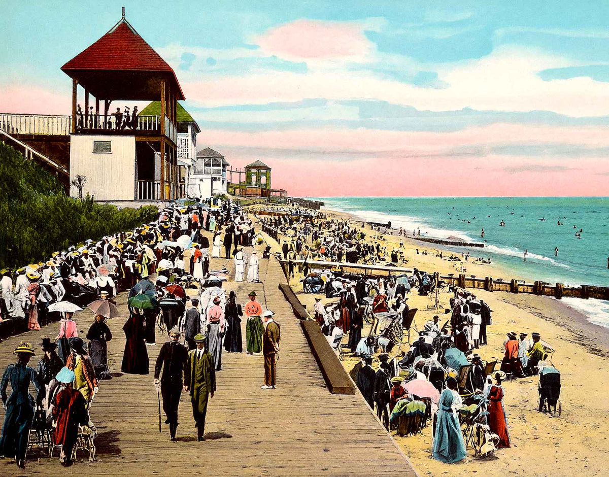 On the Beach, Long Branch, NJ in 1905 vintage print