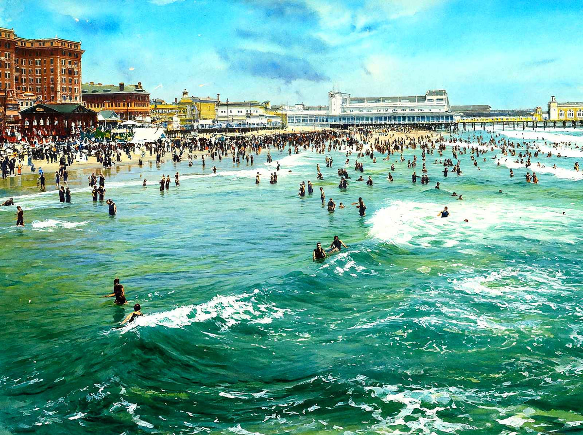 Noon Bathing, Atlantic City, NJ in 1901 art print