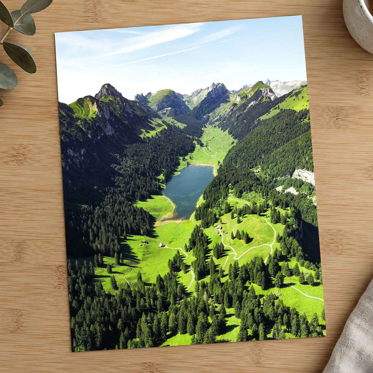 Green Mountain Valley with Lake in Rüte by Ahmed Photo Print Wall Decor