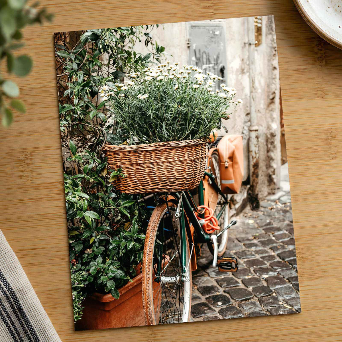 Flower Basket on Bicycle in Rome by Anita Austvika Photo Print Wall Decor