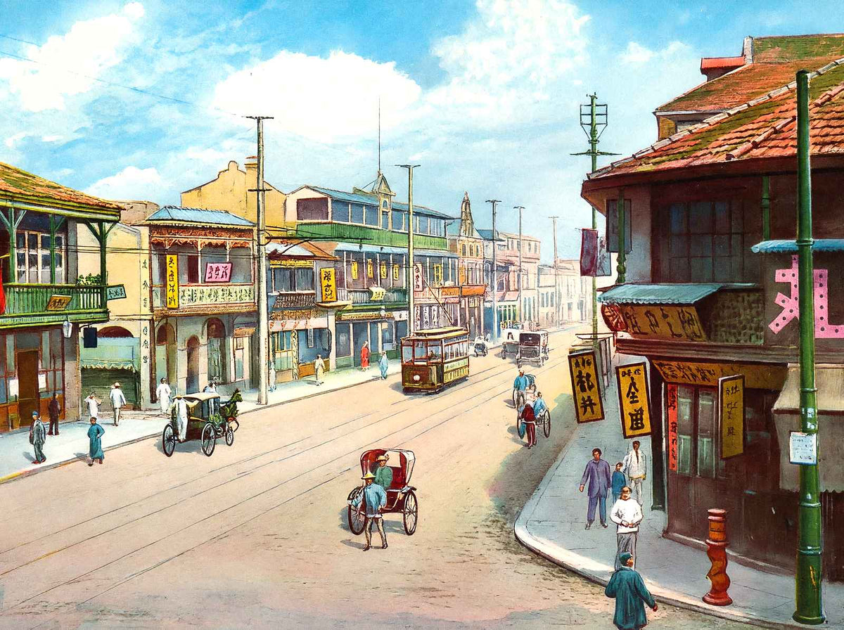 Nanking at Chekiang Road, Shanghai, China vintage print