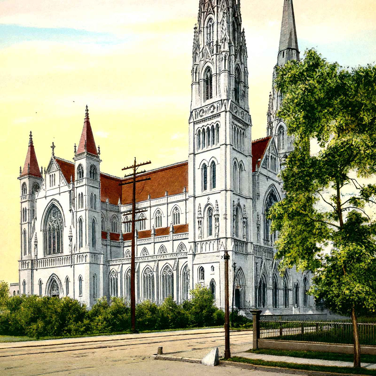 St Pauls Cathedral, Pittsburgh PA in 1906 vintage print