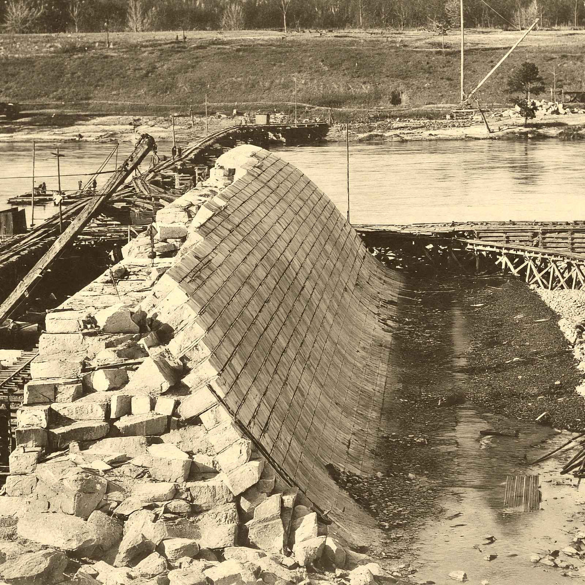 Main Dam Under Construction, Whitney NC, 1906 vintage photo print