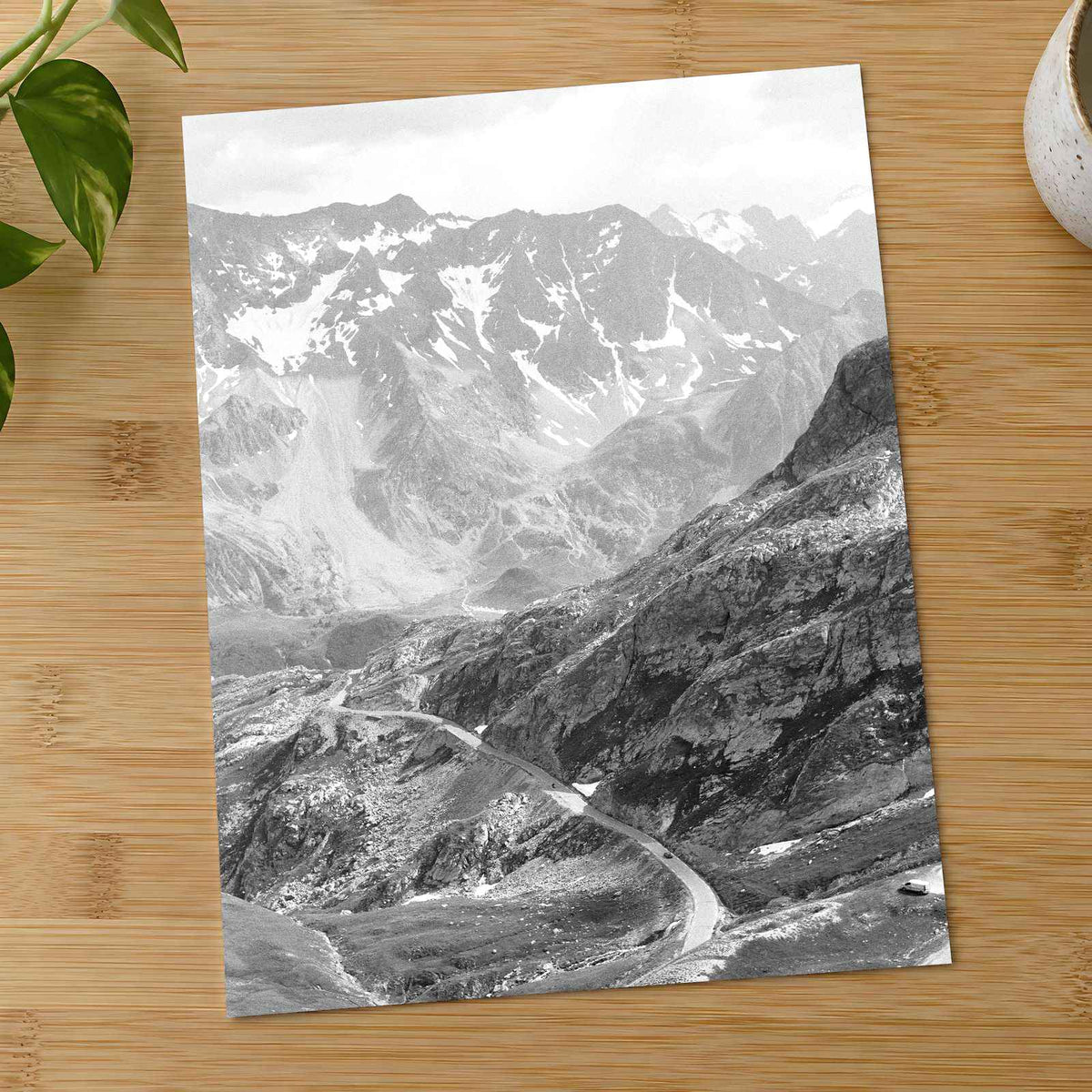 French Alps with Road, Black and White by Annie Spratt Photo Print Wall Decor