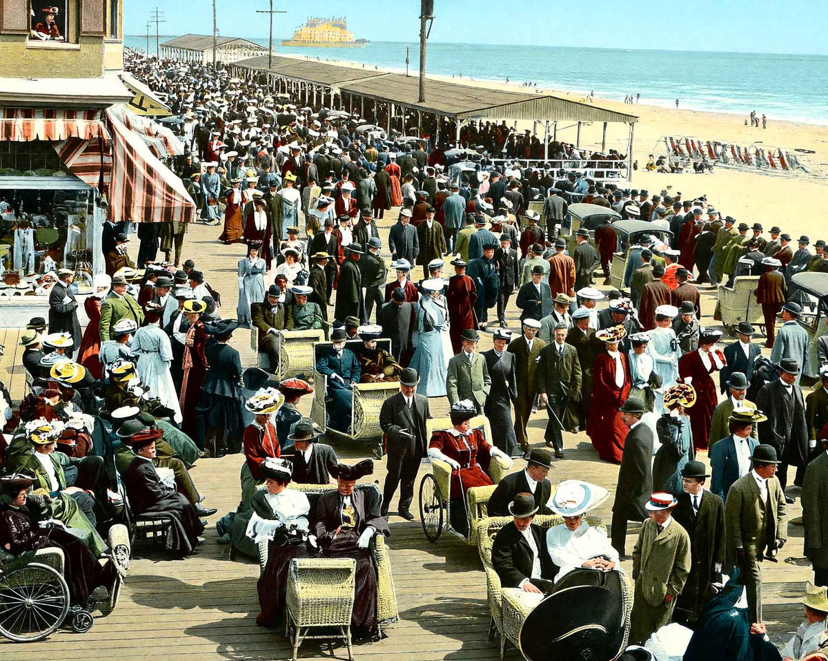 Afternoon on the Boardwalk, Atlantic City, NJ vintage print