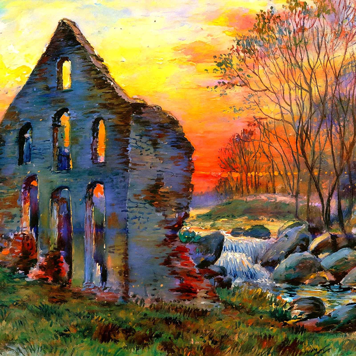 Ruins of Old Gulf Mill, Valley Forge PA 1907 painting