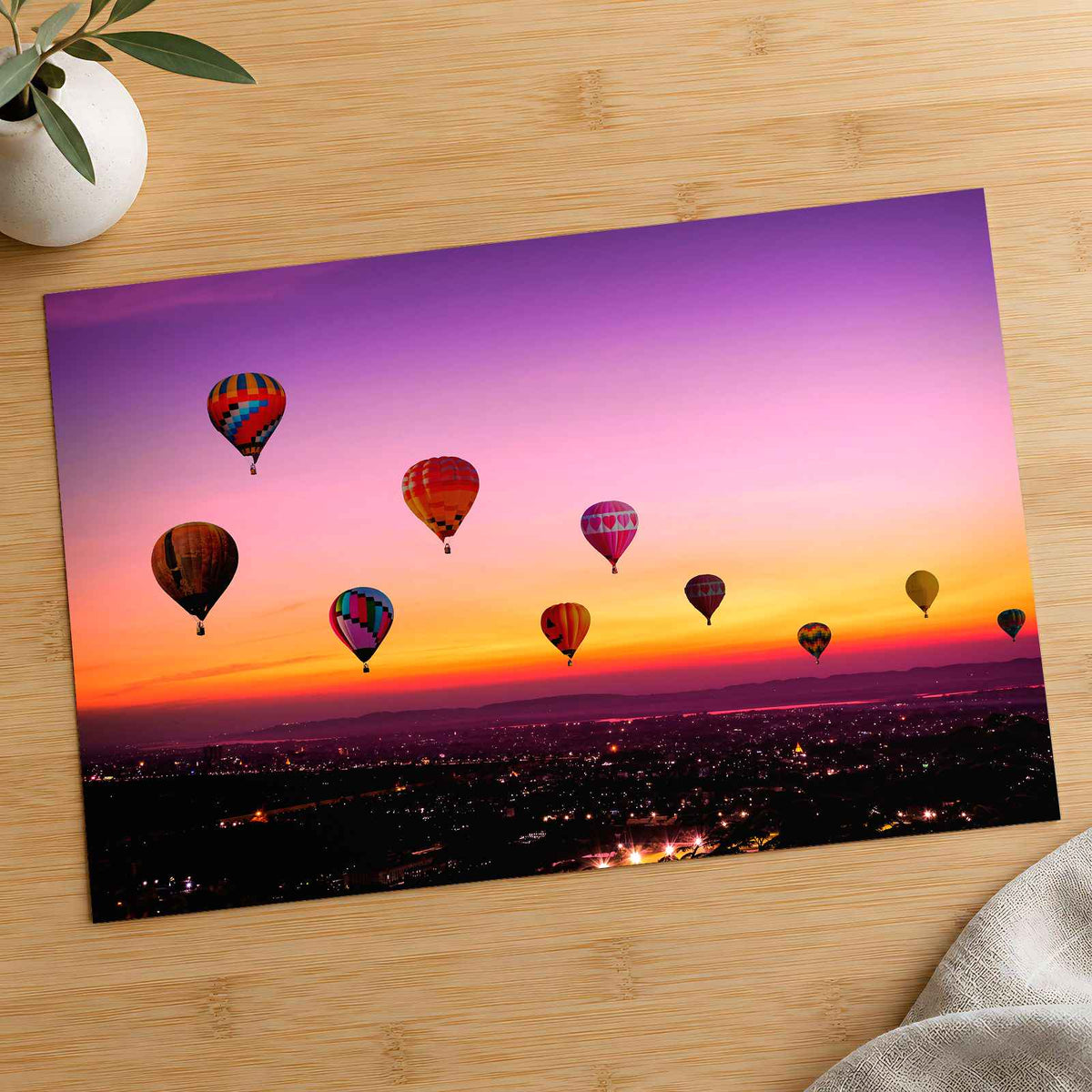 Hot Air Balloons Above a City Photo Print Wall Decor
