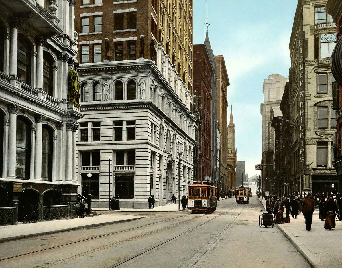 Fifth Ave & Wood St, Pittsburgh PA in 1906 vintage print