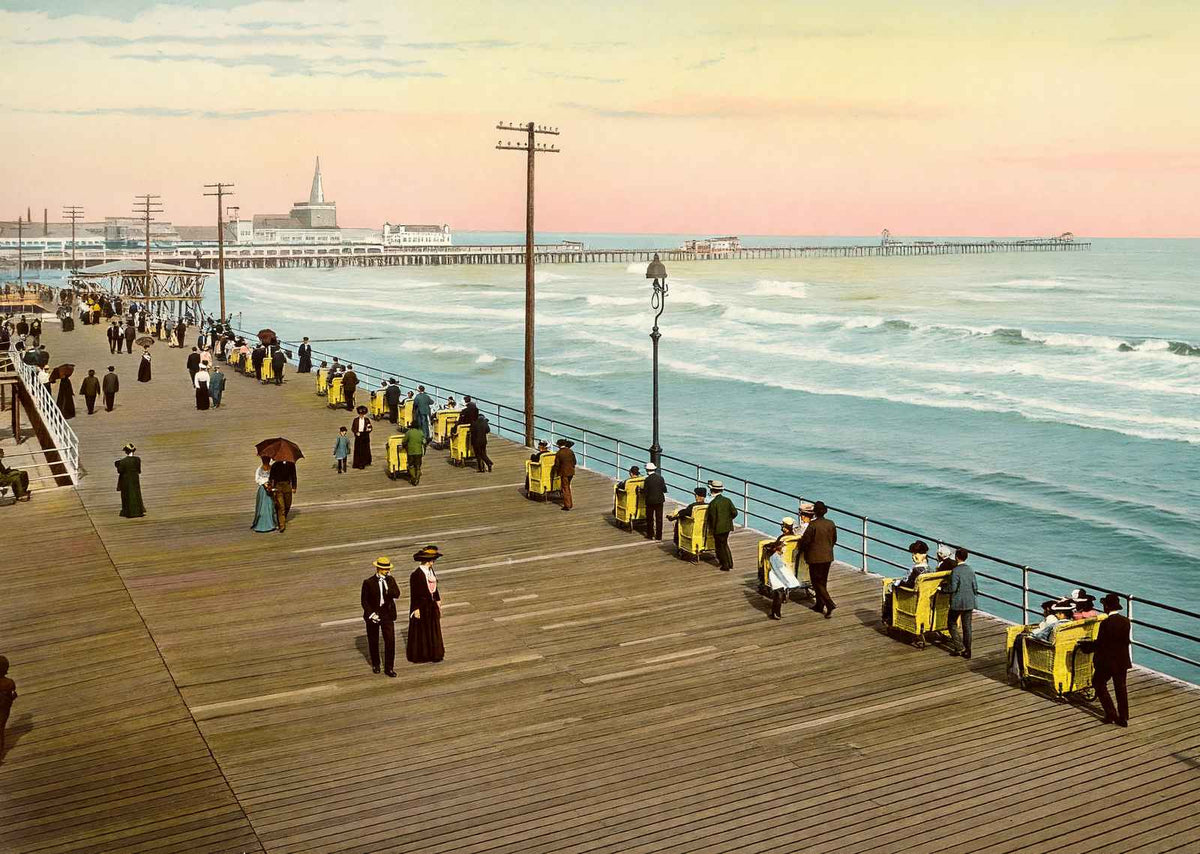 Chair Parade on Boardwalk, Atlantic City NJ vintage print