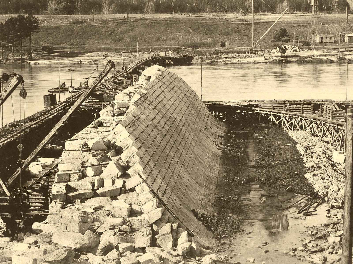 Main Dam Under Construction, Whitney NC, 1906 vintage photo print