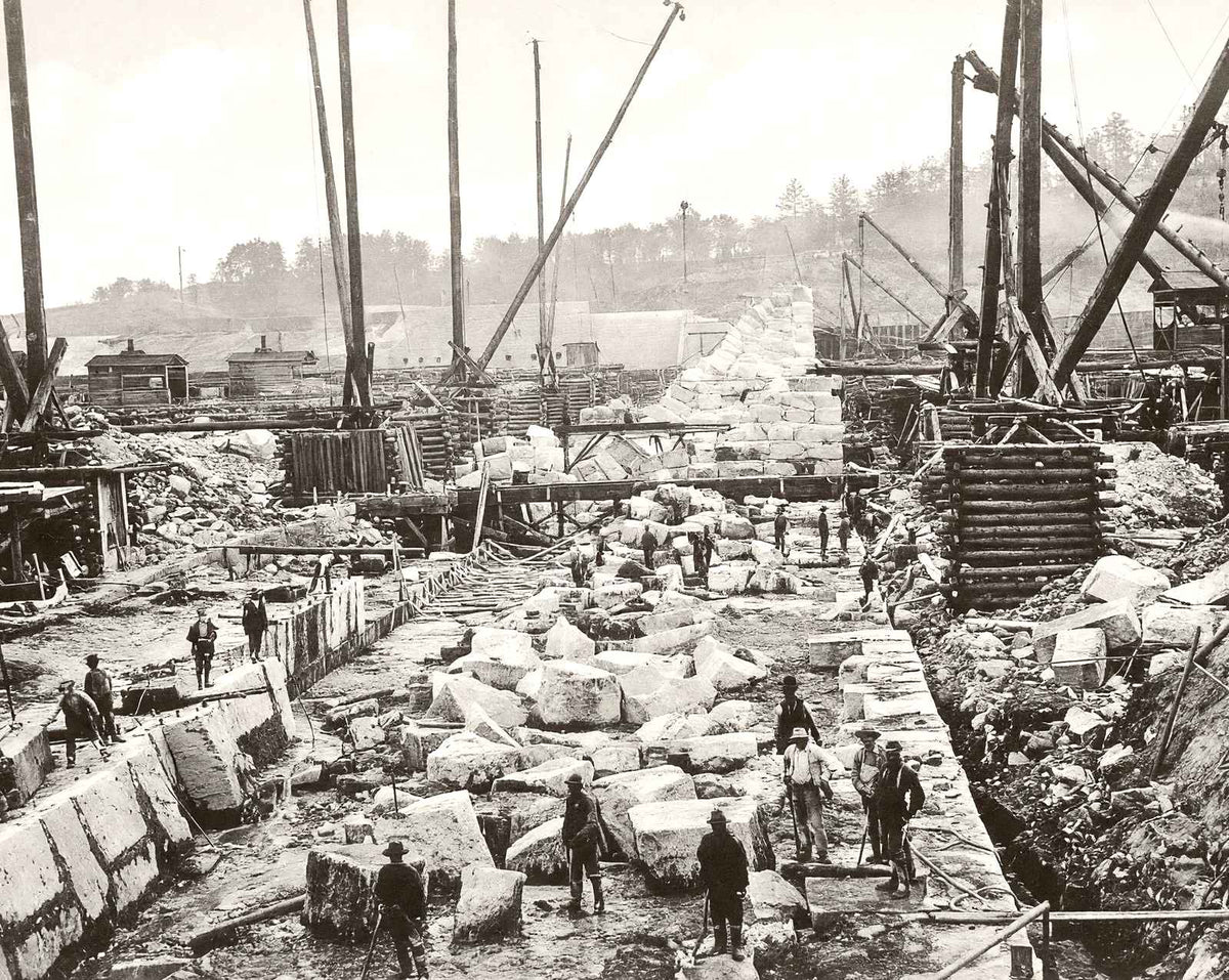 Laying Foundation of Big Dam at Whitney NC vintage photo print