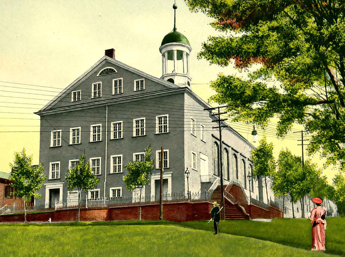 Moravian Church, Bethlehem PA in 1912 vintage print