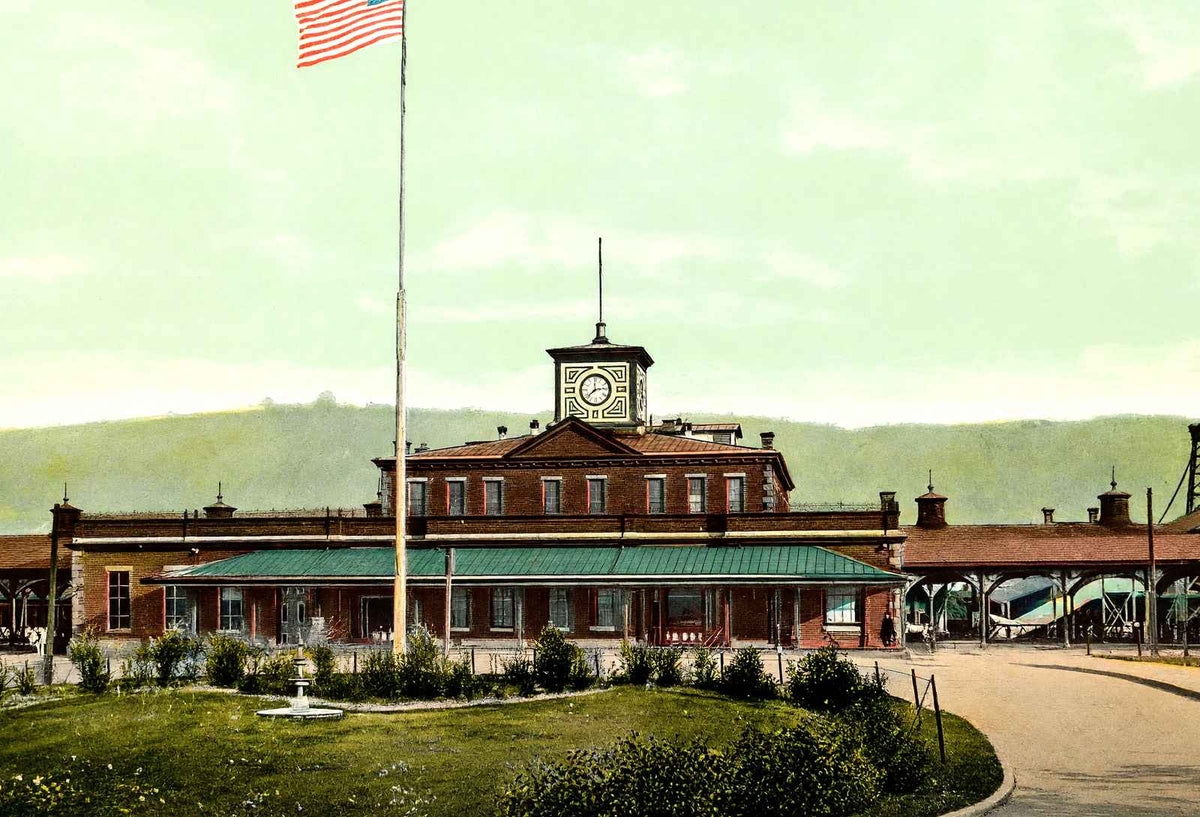 P. & R. RR Station, Reading, PA in 1907 vintage print