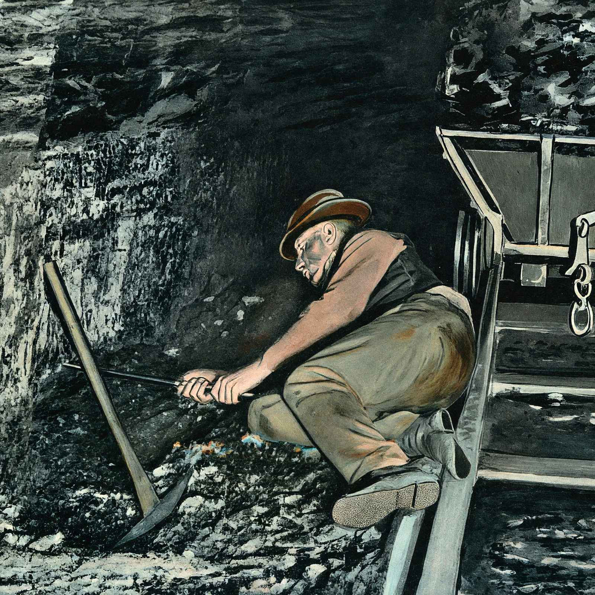 Mining at the Face in 1908 vintage print