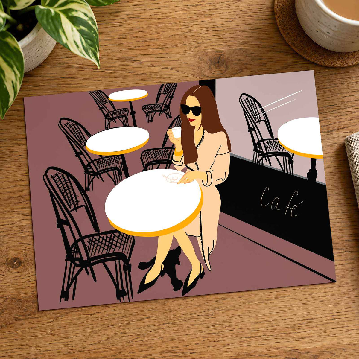 Woman Enjoying Coffee at Paris Cafe Art Print Wall Decor