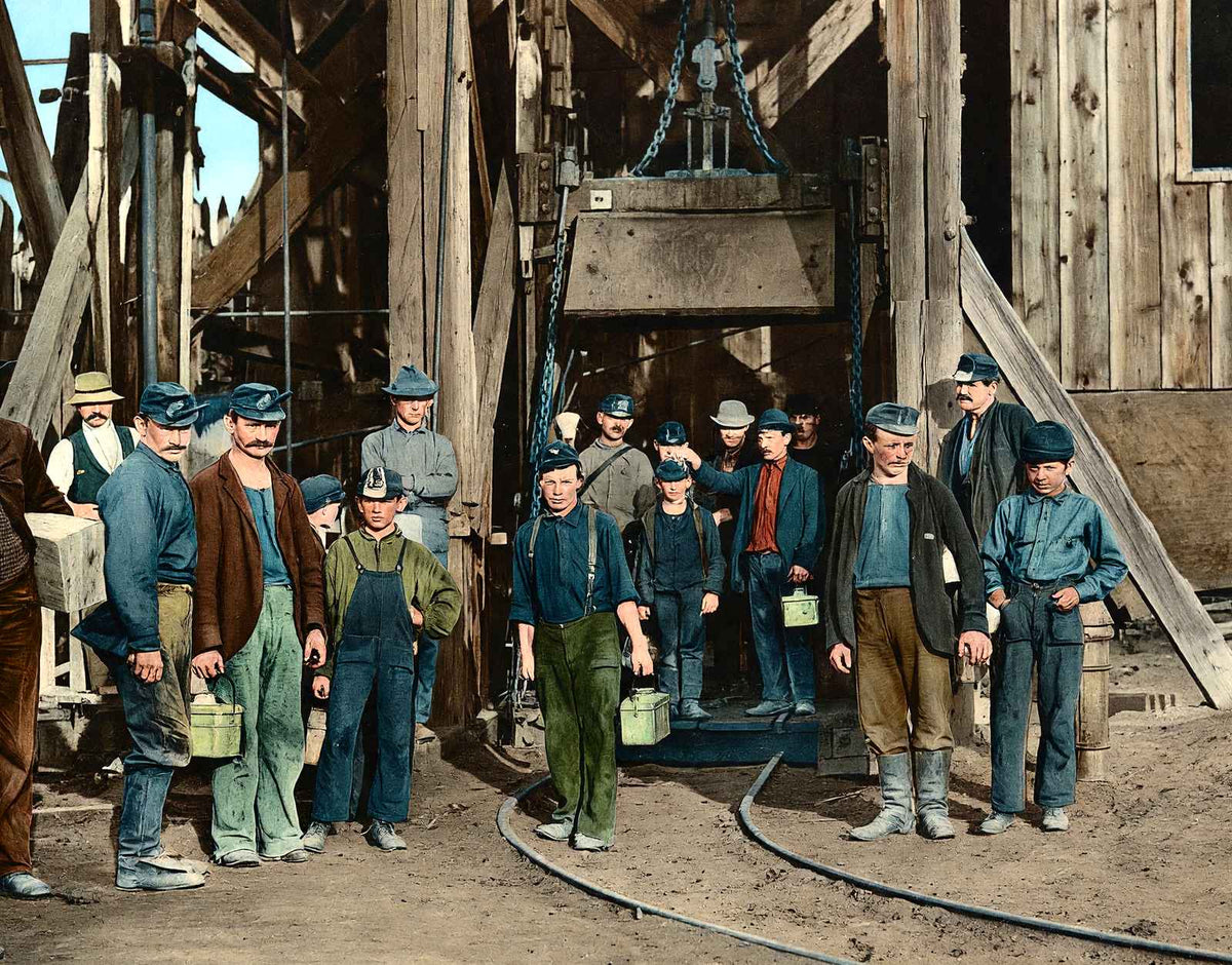 Coal Mining Night Shift in 1907 vintage print