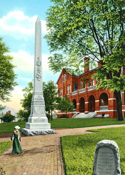 John Sevier Monument, Knoxville, TN in 1908 vintage print