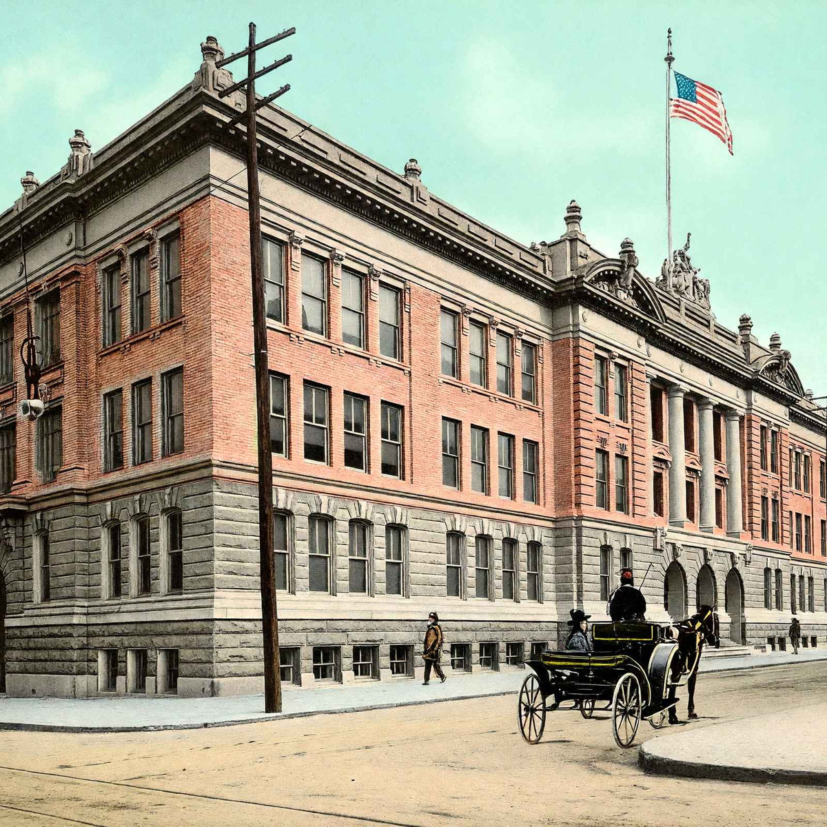 Boys High School, Reading PA in 1907 vintage print
