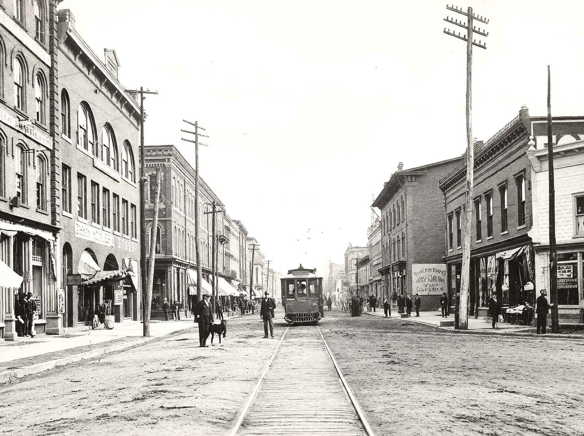 Main Street Looking East, Lock Haven, PA 1905 restored photo print