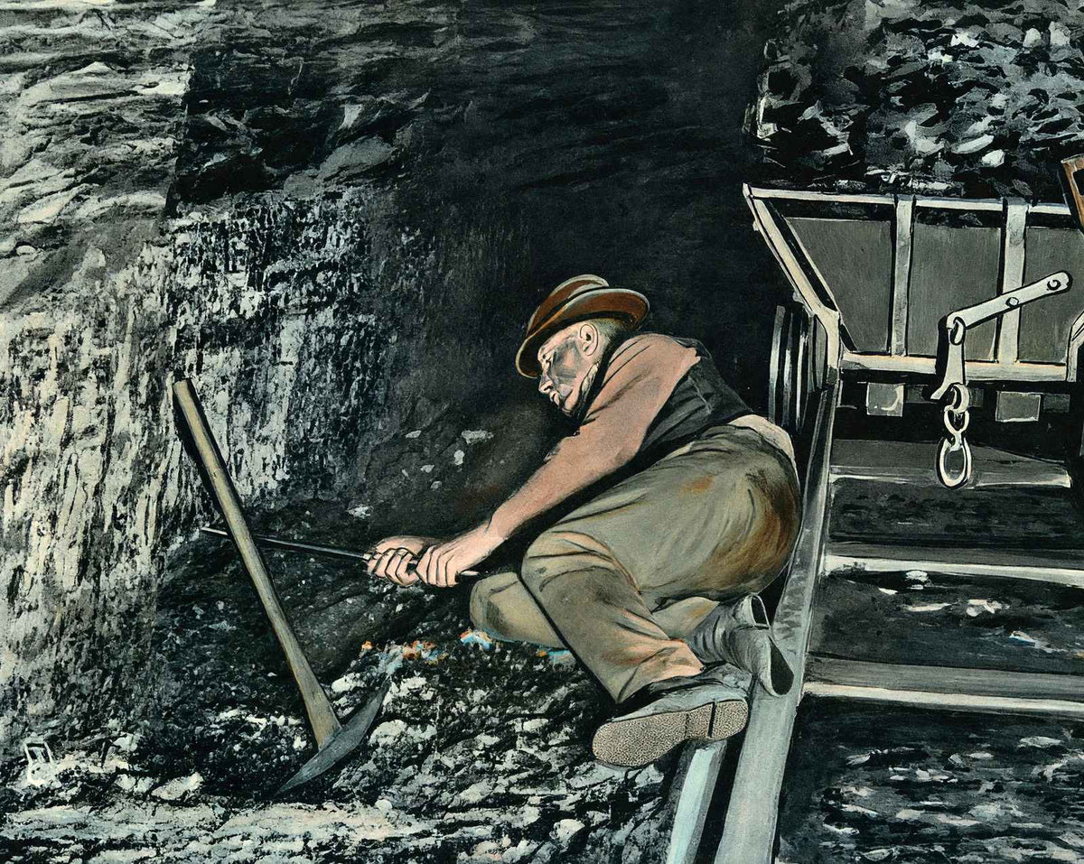 Mining at the Face in 1908 vintage print