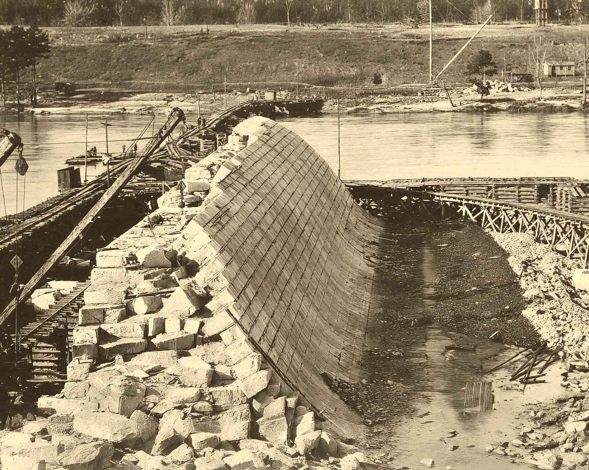 Main Dam Under Construction, Whitney NC, 1906 vintage photo print