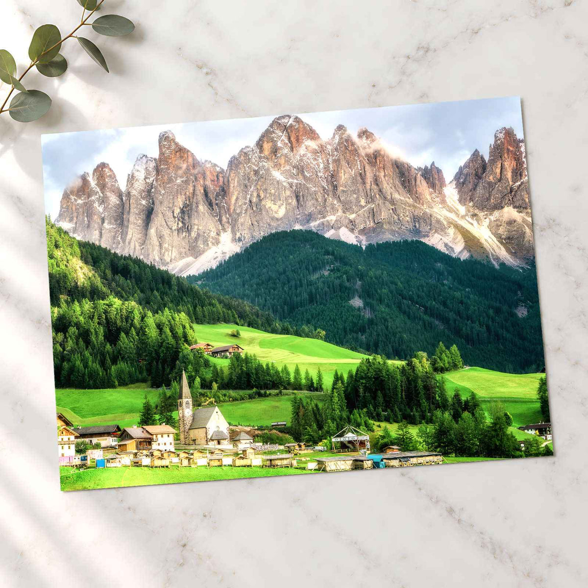 Village under Jagged Peaks in Dolomites Photo Print Wall Decor