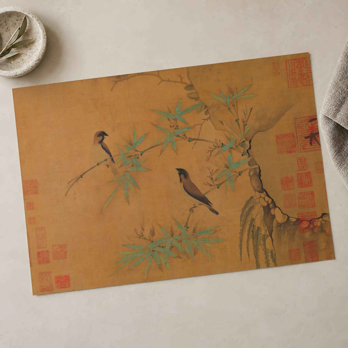 Finches and Bamboo art print by Emperor Huizong (1100)