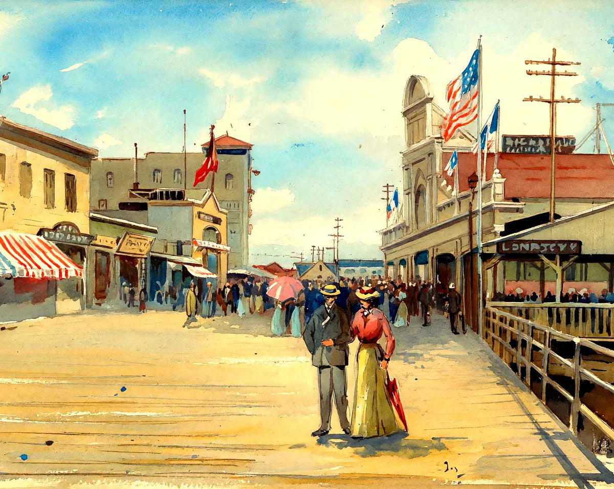 On the Boardwalk, Atlantic City, NJ in 1902 art print
