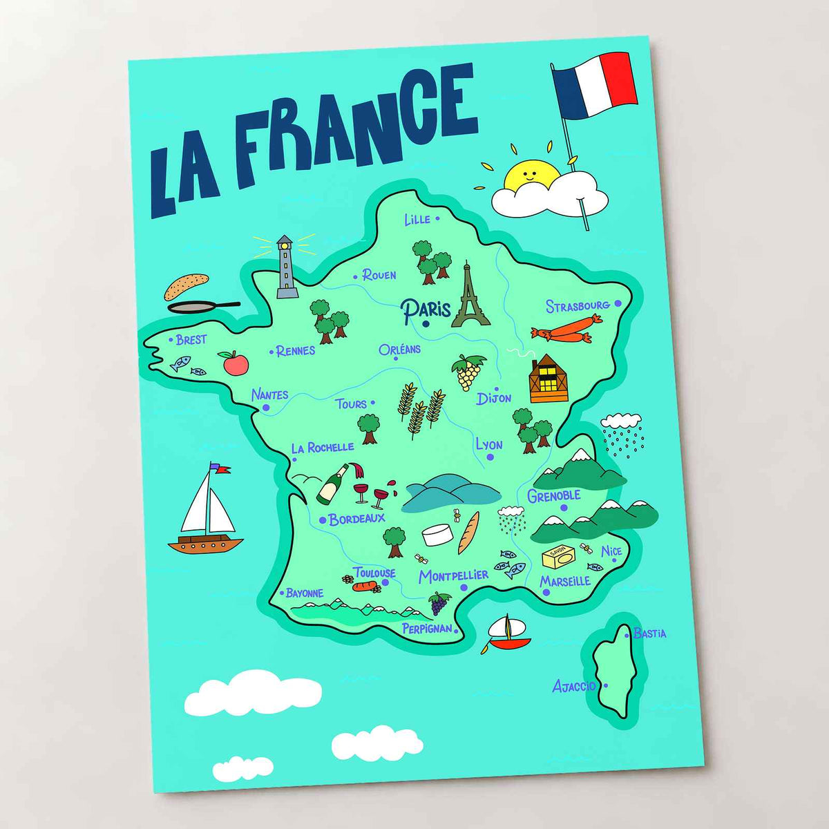Happy Map of France by Lal Smile Art Print Wall Decor