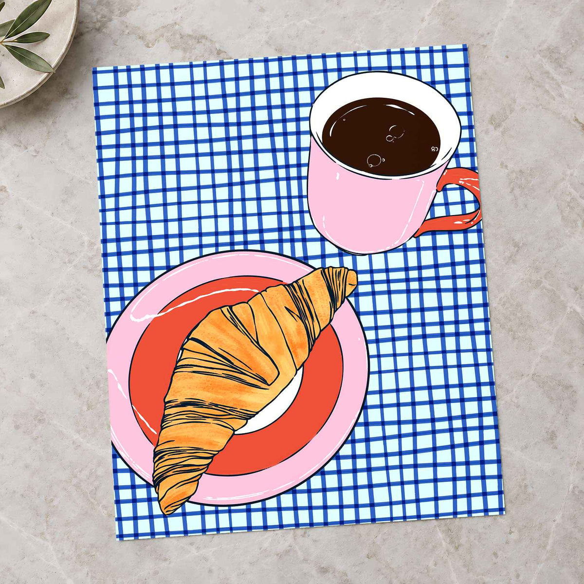 Cup of Coffee and Croissant by Beatriz Camaleão Art Print Wall Decor