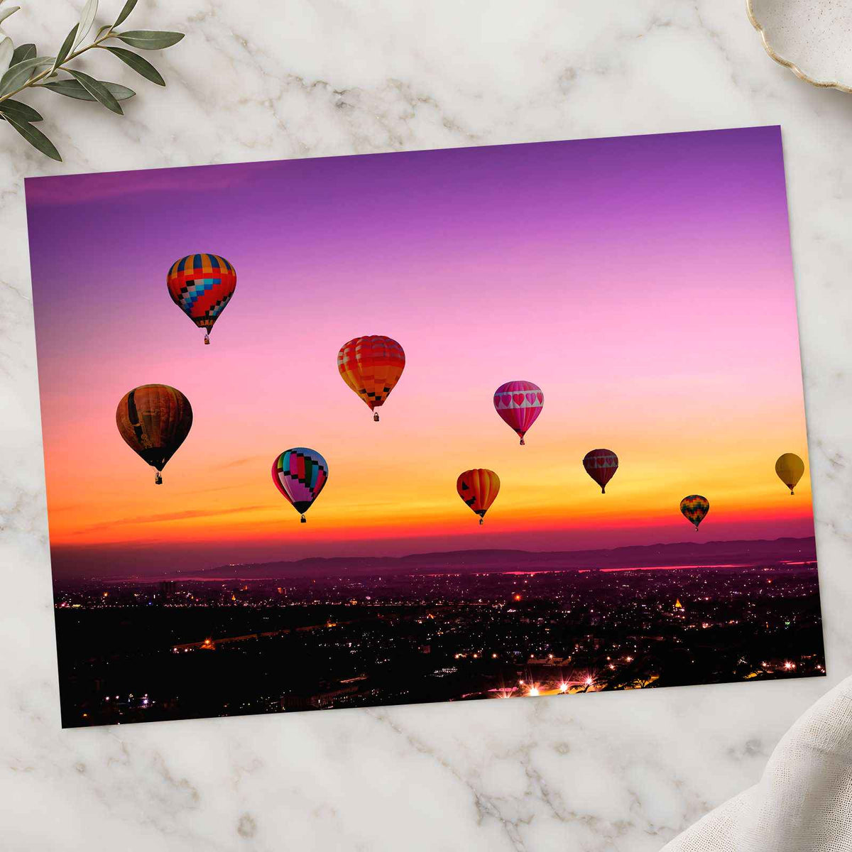 Hot Air Balloons Above a City Photo Print Wall Decor