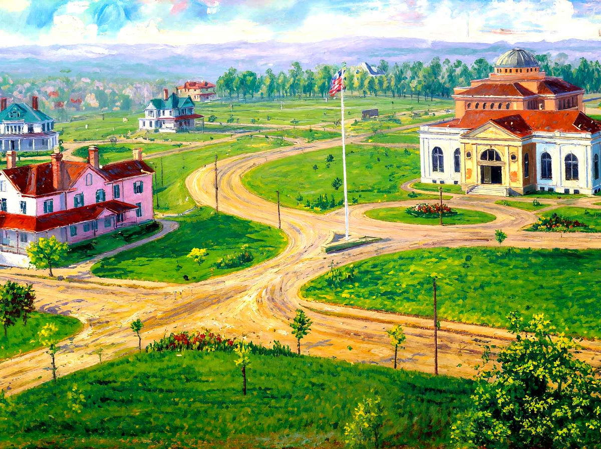 Trinity College Grounds, Durham, NC in 1906 painting