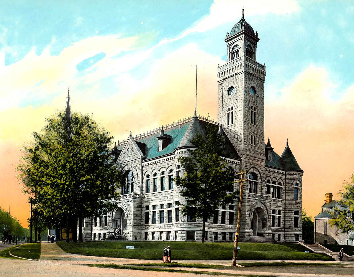 Court House, Waukesha, WI in 1906 vintage print